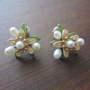 Orange Blossom Freshwater Pearl Gold Stud Earrings